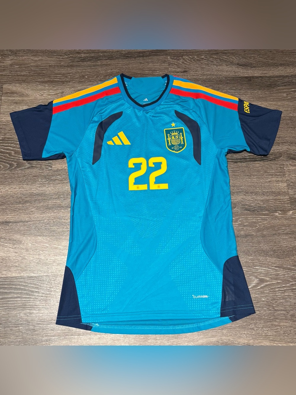 adidas Spain Men's Training Shirt Teal Blue Football Jersey Cubarsí #22 Size L